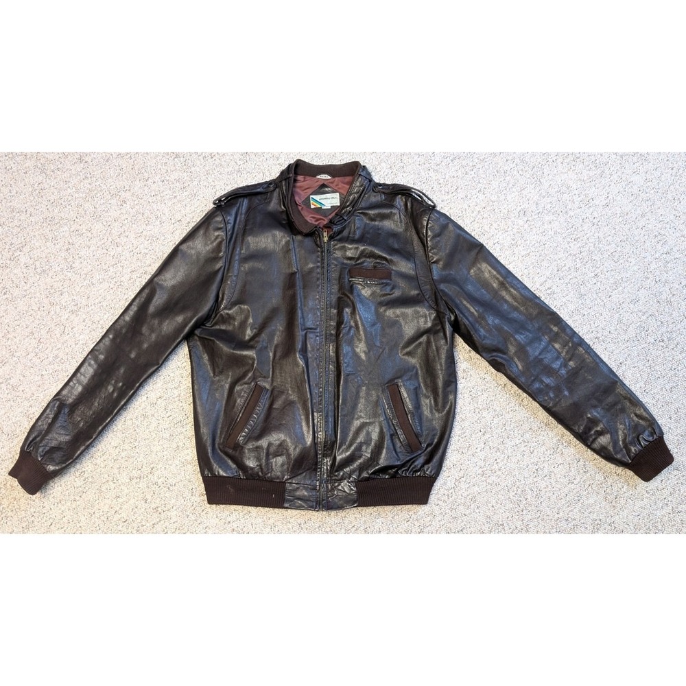 Vintage Members Only Leather Bomber Jacket Mens XXL 2XL Dark Brown Full Zip 80s